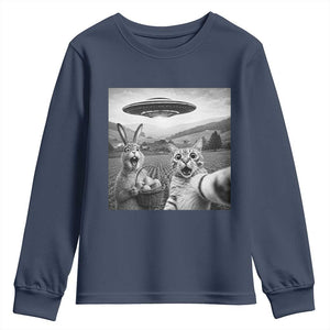 Funny Easter Youth Sweatshirt Christian Cat Selfie Bunny Meme TS14 Navy Print Your Wear
