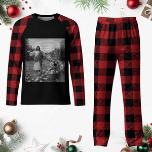 Funny Easter Jesus Plaid Pajama Set Christian Jesus Bunny Selfie Religious TS14 Buffalo Plaid Print Your Wear