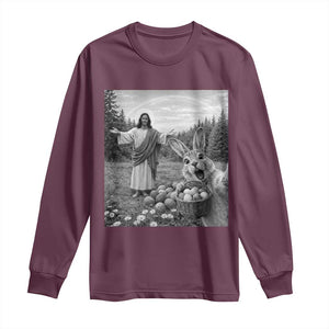 Funny Easter Jesus Long Sleeve Shirt Christian Jesus Bunny Selfie Religious TS14 Maroon Print Your Wear