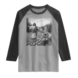 Funny Easter Jesus Raglan Shirt Christian Jesus Bunny Selfie Religious TS14 Sport Gray Black Print Your Wear
