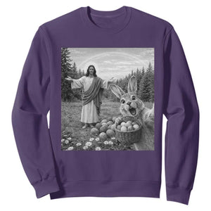 Funny Easter Jesus Sweatshirt Christian Jesus Bunny Selfie Religious TS14 Purple Print Your Wear