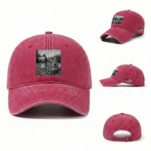 Funny Easter Jesus Washed Cotton Baseball Cap Christian Jesus Bunny Selfie Religious TS14 Washed Cap Universal Fit Red Print Your Wear