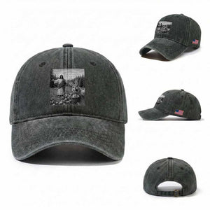 Funny Easter Jesus Washed Cotton Baseball Cap Christian Jesus Bunny Selfie Religious TS14 Washed Cap Universal Fit Dark Green Print Your Wear