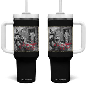 Funny Easter Jesus Tumbler With Handle Christian Jesus Come Back Bunny Selfie TS14 One Size: 40 oz Black Print Your Wear