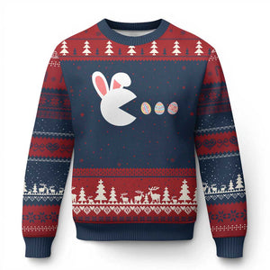 Funny Easter Ugly Christmas Sweater Bunny Gamer Egg Hunter TS14 Navy Red Print Your Wear