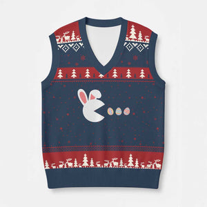 Funny Easter V-Neck Knit Sweater Vest Bunny Gamer Egg Hunter TS14 Navy Red Print Your Wear