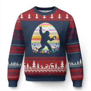 Funny Bigfot Easter Ugly Christmas Sweater Sasquatch Rock On Rabbit TS14 Navy Red Print Your Wear
