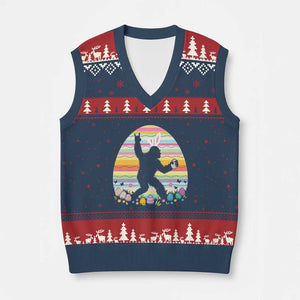 Funny Bigfot Easter V-Neck Knit Sweater Vest Sasquatch Rock On Rabbit TS14 Navy Red Print Your Wear