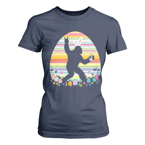 Funny Bigfot Easter T Shirt For Women Sasquatch Rock On Rabbit TS14 Navy Print Your Wear