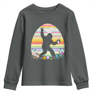 Funny Bigfot Easter Youth Sweatshirt Sasquatch Rock On Rabbit TS14 Dark Heather Print Your Wear