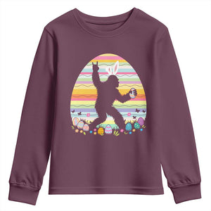 Funny Bigfot Easter Youth Sweatshirt Sasquatch Rock On Rabbit TS14 Maroon Print Your Wear