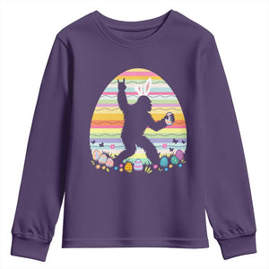 Funny Bigfot Easter Youth Sweatshirt Sasquatch Rock On Rabbit TS14 Purple Print Your Wear