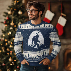 Funny Bigfot Easter Ugly Christmas Sweater Sasquatch Rabbit Night Stroll Moon Egg TS14 Navy Beige Print Your Wear