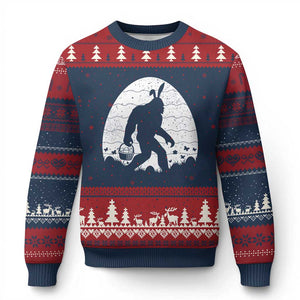 Funny Bigfot Easter Ugly Christmas Sweater Sasquatch Rabbit Night Stroll Moon Egg TS14 Navy Red Print Your Wear