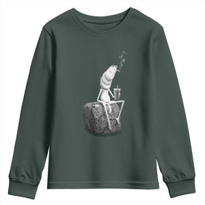 Marcus The Worm Diet Coke Youth Sweatshirt Funny Drinking and Smoking Meme TS14 Dark Forest Green Print Your Wear