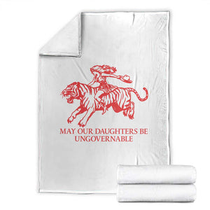 May Our Daughters Be Ungovernable Throw Blanket Vintage Cowgirl Hell Cat Women Empowerment TS14 White Print Your Wear