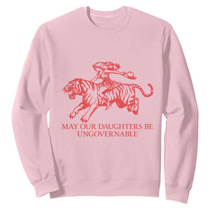 May Our Daughters Be Ungovernable Sweatshirt Vintage Cowgirl Hell Cat Women Empowerment TS14 Light Pink Print Your Wear