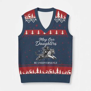 May Our Daughters Be Ungovernable V-Neck Knit Sweater Vest Cowgirl Western Cowgirl Hell Cat Women's Rights TS14 Navy Red Print Your Wear