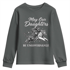 May Our Daughters Be Ungovernable Youth Sweatshirt Cowgirl Western Cowgirl Hell Cat Women's Rights TS14 Dark Heather Print Your Wear