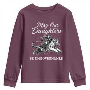 May Our Daughters Be Ungovernable Youth Sweatshirt Cowgirl Western Cowgirl Hell Cat Women's Rights TS14 Maroon Print Your Wear