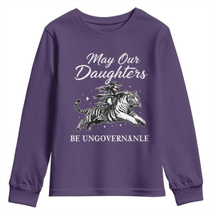 May Our Daughters Be Ungovernable Youth Sweatshirt Cowgirl Western Cowgirl Hell Cat Women's Rights TS14 Purple Print Your Wear