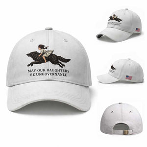 May Our Daughters Be Ungovernable Baseball Cap Girl Riding Wolf Activist Feminist Protest TS14 Baseball Cap Universal Fit White Print Your Wear