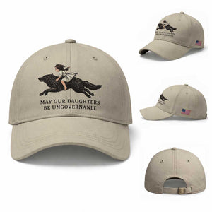 May Our Daughters Be Ungovernable Baseball Cap Girl Riding Wolf Activist Feminist Protest TS14 Baseball Cap Universal Fit Beige Print Your Wear