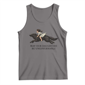 May Our Daughters Be Ungovernable Tank Top Girl Riding Wolf Activist Feminist Protest TS14 Deep Heather Print Your Wear