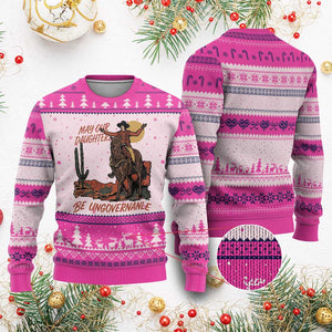 May Our Daughters Be Ungovernable Ugly Christmas Sweater Retro Cowgirl Western Feminist Protest TS14 Hot Pink Print Your Wear