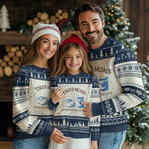 Tired Moms Sourdough Socail Club Ugly Christmas Sweater Funny Baking Baker Humor TS14 Beige Navy Print Your Wear
