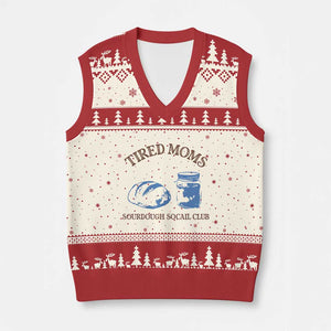 Tired Moms Sourdough Socail Club V-Neck Knit Sweater Vest Funny Baking Baker Humor TS14 Beige Red Print Your Wear