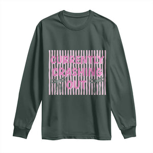 Currently Crashing Out Long Sleeve Shirt Coquette Pink Bow Sarcastic Funny Quote TS14 Dark Forest Green Print Your Wear