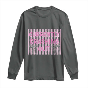 Currently Crashing Out Long Sleeve Shirt Coquette Pink Bow Sarcastic Funny Quote TS14 Dark Heather Print Your Wear