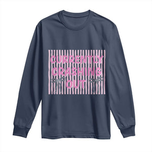 Currently Crashing Out Long Sleeve Shirt Coquette Pink Bow Sarcastic Funny Quote TS14 Navy Print Your Wear
