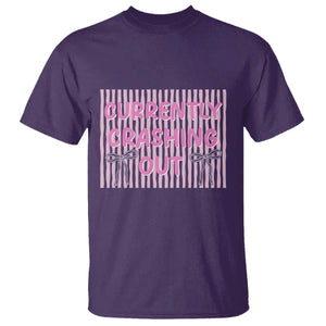 Currently Crashing Out T Shirt Coquette Pink Bow Sarcastic Funny Quote TS14 Purple Print Your Wear