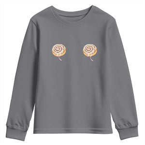 Funny Cinnamon Roll Youth Sweatshirt Double Bakery Meme TS14 Charcoal Print Your Wear