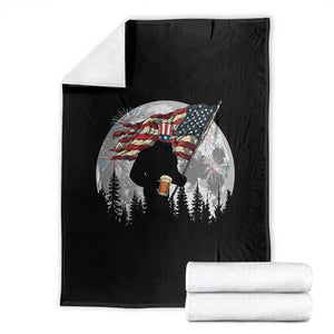 Bigfoot Drinking Beer 4th of July Throw Blanket Sasquatch Hiking Moon American Flag TS14 Black Print Your Wear