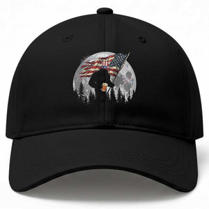 Bigfoot Drinking Beer 4th of July Baseball Cap Sasquatch Hiking Moon American Flag TS14 Print Your Wear