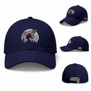 Bigfoot Drinking Beer 4th of July Baseball Cap Sasquatch Hiking Moon American Flag TS14 Baseball Cap Universal Fit Dark Blue Print Your Wear