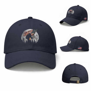 Bigfoot Drinking Beer 4th of July Baseball Cap Sasquatch Hiking Moon American Flag TS14 Baseball Cap Universal Fit Navy Print Your Wear