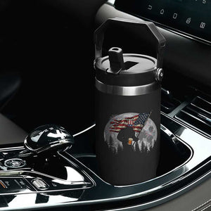 Bigfoot Drinking Beer 4th of July Flip Straw Tumbler Sasquatch Hiking Moon American Flag TS14 Print Your Wear
