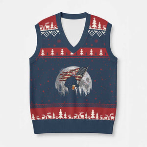 Bigfoot Drinking Beer 4th of July V-Neck Knit Sweater Vest Sasquatch Hiking Moon American Flag TS14 Navy Red Print Your Wear