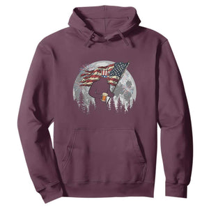 Bigfoot Drinking Beer 4th of July Hoodie Sasquatch Hiking Moon American Flag TS14 Maroon Print Your Wear