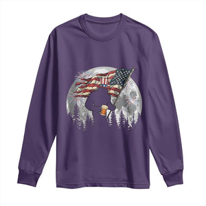 Bigfoot Drinking Beer 4th of July Long Sleeve Shirt Sasquatch Hiking Moon American Flag TS14 Purple Print Your Wear