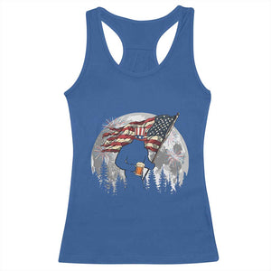 Bigfoot Drinking Beer 4th of July Racerback Tank Top Sasquatch Hiking Moon American Flag TS14 Royal Blue Print Your Wear