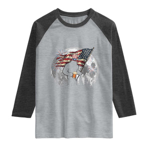 Bigfoot Drinking Beer 4th of July Raglan Shirt Sasquatch Hiking Moon American Flag TS14 Heather Gray Heather Charcoal Print Your Wear