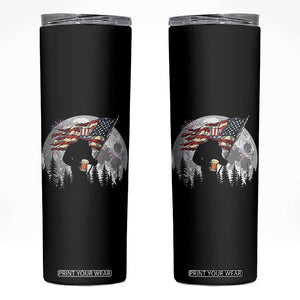 Bigfoot Drinking Beer 4th of July Skinny Tumbler Sasquatch Hiking Moon American Flag TS14 Black Print Your Wear