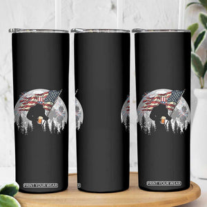 Bigfoot Drinking Beer 4th of July Skinny Tumbler Sasquatch Hiking Moon American Flag TS14 Print Your Wear