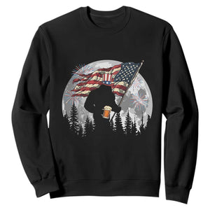 Bigfoot Drinking Beer 4th of July Sweatshirt Sasquatch Hiking Moon American Flag TS14 Black Print Your Wear