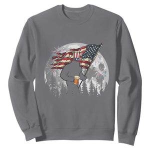 Bigfoot Drinking Beer 4th of July Sweatshirt Sasquatch Hiking Moon American Flag TS14 Charcoal Print Your Wear